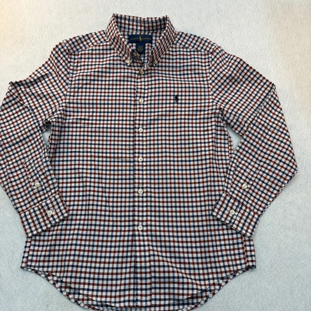 Ralph Lauren Boys Large 14-16 Gingham Button Down Shirt Red Navy‎ Blue Check